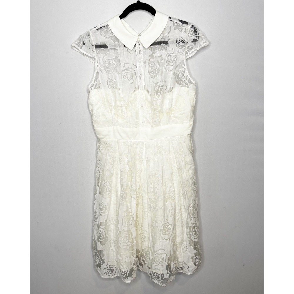 Unique Vintage Retro Ivory Rose Dress Lace Overlay Peter Pan Collar Size XL - Picture 3 of 11